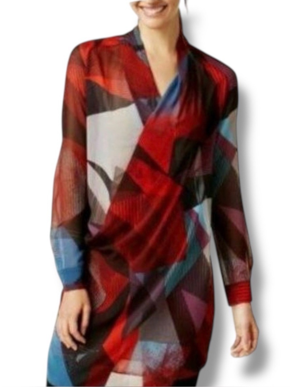 Robert Rodriguez Women’s Red Black Brooke Overlay Tunic Sz L Preowned